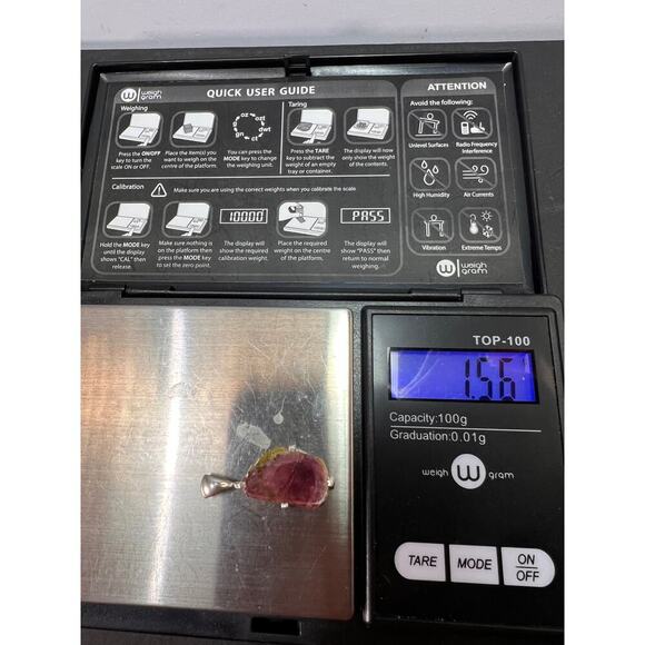 NEW Watermelon tourmaline sterling silver pendant 1.56 grams - Picture 11 of 11